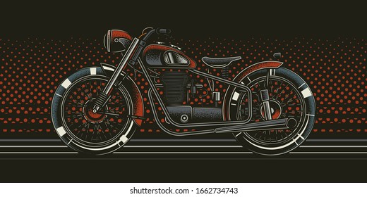 Original vector illustration. American motorcycle custom made on a bright background in the style of 80-90's