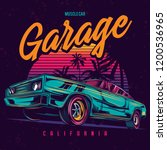 Original vector illustration of an American muscle car in retro neon style.