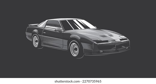 Original vector illustration. American muscle car in vintage style. T-shirt design.