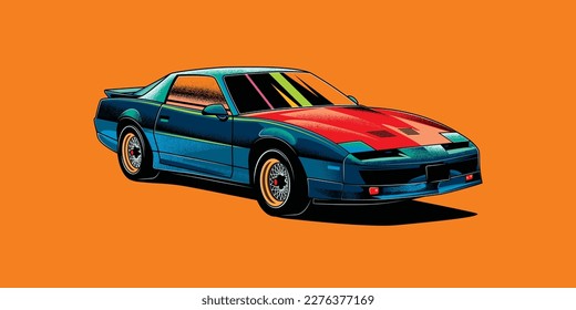 Original vector illustration. American muscle car in vintage style. T-shirt design.