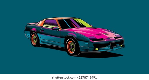 Original vector illustration. American muscle car in vintage style. T-shirt design.