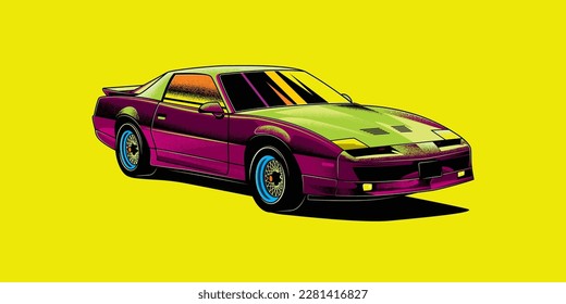 Original vector illustration. American muscle car in vintage style. T-shirt design.