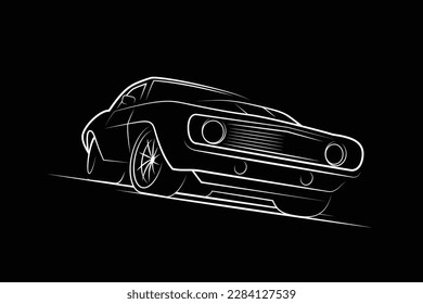 Original vector illustration. American muscle car in vintage style. T-shirt design, design element.