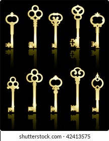 Original vector illustration: antique keys collection