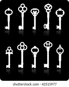 Original vector illustration: antique keys collection