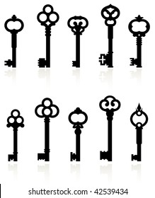 Original vector illustration: antique keys collection