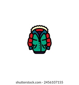 Original vector illustration. The badge of a puffed warm winter jacket with a hood. Hand drawn, not AI