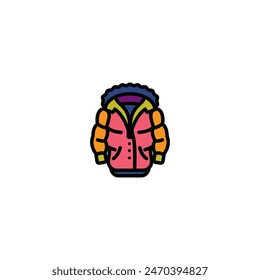 Original vector illustration. The badge of a puffed warm winter jacket with a hood. Hand drawn, not AI