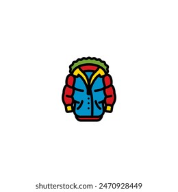 Original vector illustration. The badge of a puffed warm winter jacket with a hood. Hand drawn, not AI