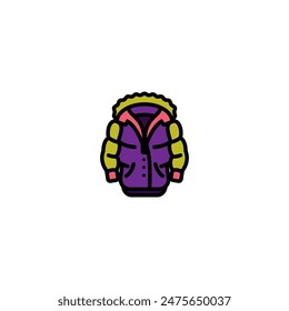 Original vector illustration. The badge of a puffed warm winter jacket with a hood. Hand drawn, not AI