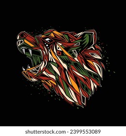 Original vector illustration. A bear in an abstract retro style. Design for T-shirt or sticker. A design element. Hand drawn, not AI