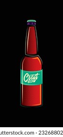 Original vector illustration of a beer bottle in retro style. T-shirt design, design element.
