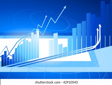 Ilustración vectorial original: Gráficos de barras azules con flechas que aumentan el fondo de internet compatible con AI8