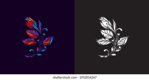 Original vector illustration of a bright bouquet of flowers. In color and black and white.