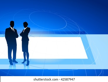 Original Vector Illustration: Business executives on blue internet background AI8 compatible