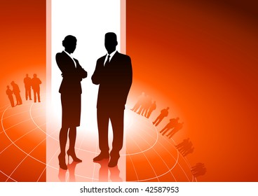 Original Vector Illustration: Business executives with global financial team AI8 compatible