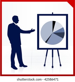 Original Vector Illustration: Business man on background with financial pie chart AI8 compatible