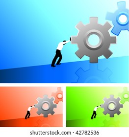Original Vector Illustration: Business man pushing gears uphill AI8 compatible