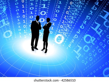 Original Vector Illustration: business team with binary code internet background AI8 compatible