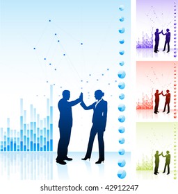 Ilustración vectorial original: equipo de negocios high cinco en el fondo de la gráfica de negocio compatible con AI8