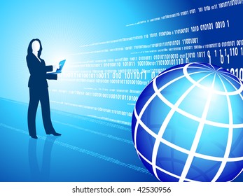 Original Vector Illustration: business woman silhouette on digital background AI8 compatible