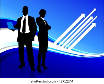 Original Vector Illustration: businessman and businesswoman on blue internet background AI8 compatible