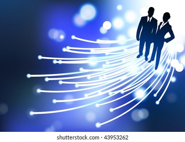 Original Vector Illustration: businessman and businesswoman fiber optic internet background AI8 compatible