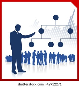 Original Vector Illustration: businessman displaying chart with team AI8 compatible