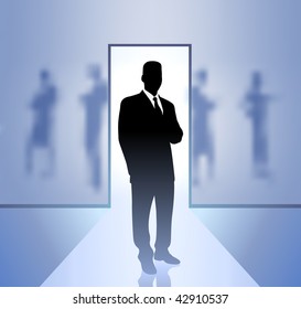 Original Vector Illustration: Businessman executive in focus on blurry background AI8 compatible