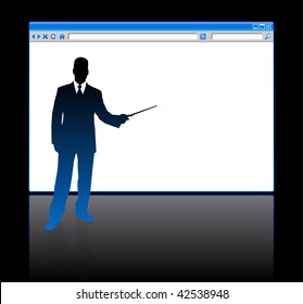 Original Vector Illustration: Businessman on background with web browser blank page File is AI8 compatible