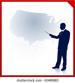 Ilustración vectorial original: empresario que presenta el mapa de Estados Unidos File es compatible con AI8