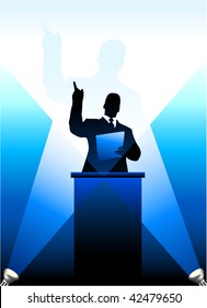 Original Vector Illustration: Business/political speaker silhouette behind a podium  File is AI8 compatible