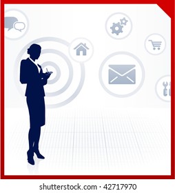 Original Vector Illustration: businesswoman accessing internet on cell phone AI8 compatible