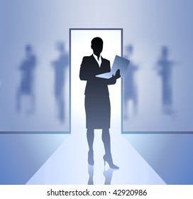 Original Vector Illustration: Businesswoman executive in focus on blurry background AI8 compatible