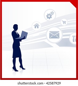Original Vector Illustration: businesswoman working accessing internet on laptop AI8 compatible