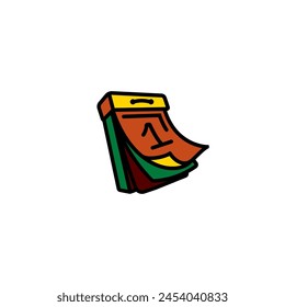 Ilustración vectorial original. Icono de calendario con hojas rasgadas. Dibujado a mano, no AI