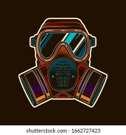 Original vector illustration  Chemical gas mask respirator and protective glass   filters in vintage style 