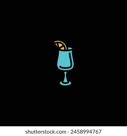 Original vector illustration. The cocktail icon in the glass on the stem. Hand drawn, not AI