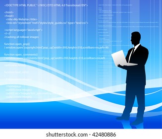 Original Vector Illustration:  computer programmer on blue wave internet background File is AI8 compatible