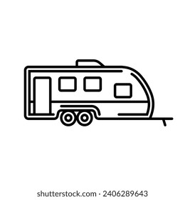 Original vector illustration. Contour icon of a trailer home on wheels. Hand drawn, not AI
