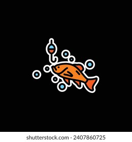 Original vector illustration. Contour icon of a float with a hook and a fish. Hand drawn, not AI