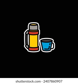 Original vector illustration. Contour icon of a camping thermos for tea. Hand drawn, not AI