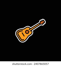 Original vector illustration. The contour icon of an acoustic guitar. Hand drawn, not AI