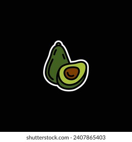 Ilustración vectorial original. Un icono de contorno de un aguacate maduro. Dibujado a mano, no IA