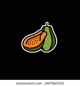 Ilustración vectorial original. Un icono de contorno de un papaya maduro. Dibujado a mano, no IA