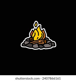 Original vector illustration. The contour icon of a campfire. Hand drawn, not AI