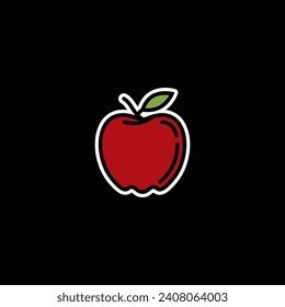 Original vector illustration. Contour icon of a ripe red apple. Hand drawn, not AI