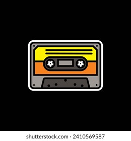 Original vector illustration. The contour icon of a retro audio cassette. Hand drawn, not AI