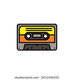 Original vector illustration. The contour icon of a retro audio cassette. Hand drawn, not AI