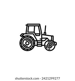 Original vector illustration. Contour icon of a tractor on wheels, for agricultural and industrial purposes. Hand drawn, not AI